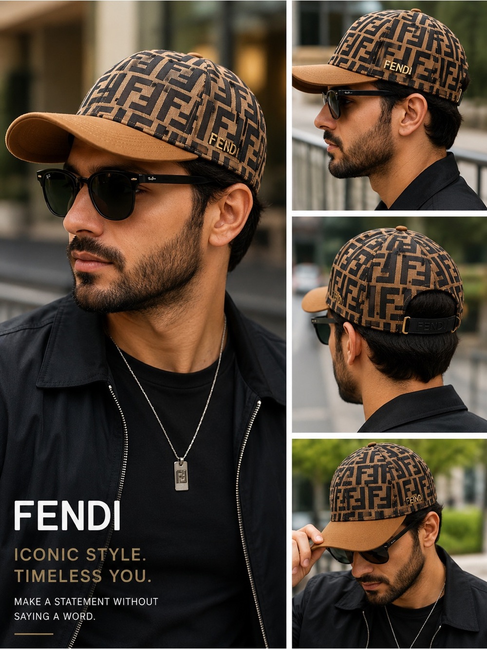 Fendi FF Monogram Baseball Cap — Brown & Black